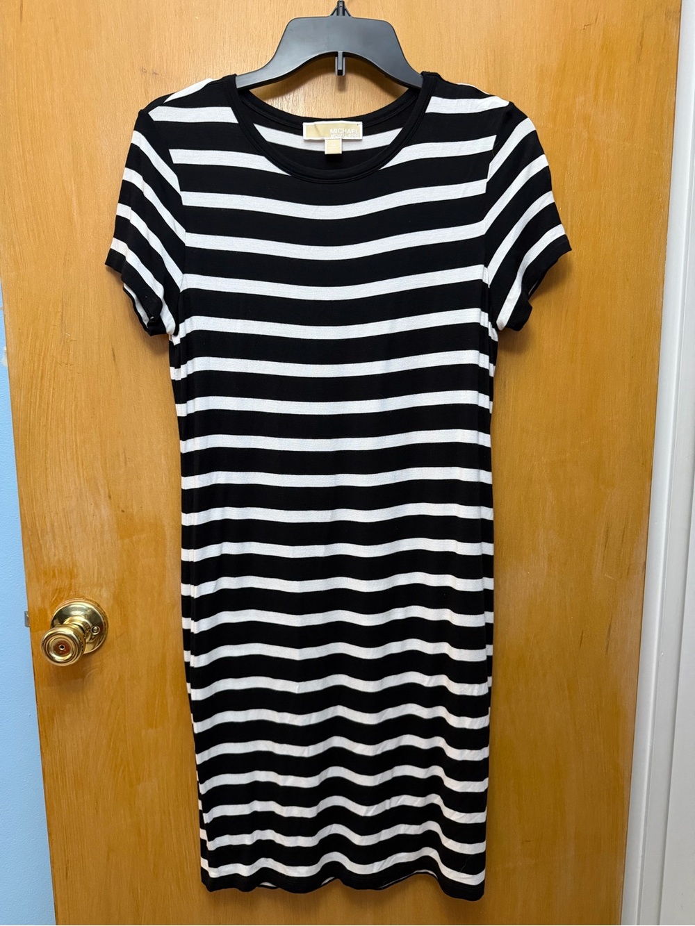 Michael Kors Black and White Striped Midi Dress